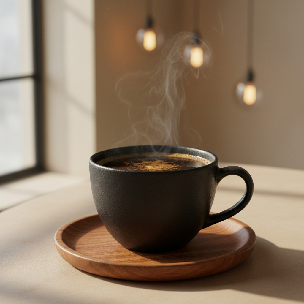 A freshly prepared americano in a ceramic cup